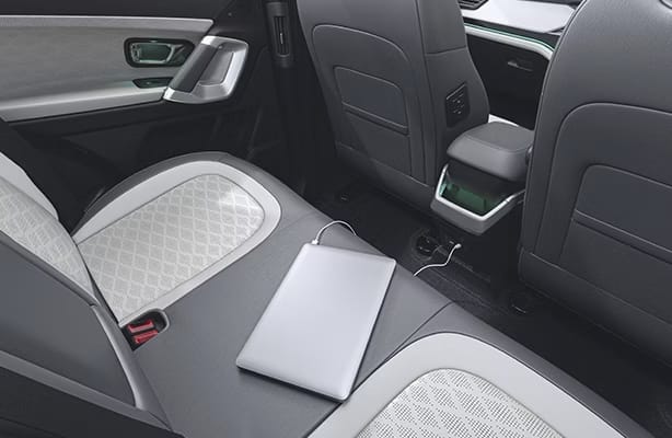 tata harrier ev rear 65w charging point